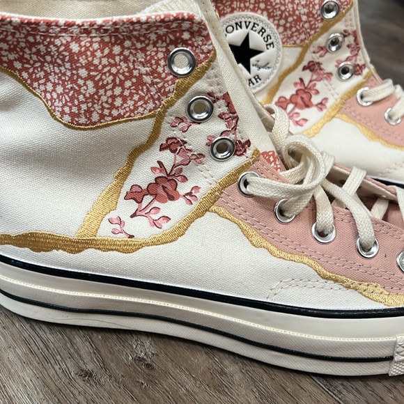 Converse Pink Floral and Metallic Chuck 70 Egret High Tops - Picture 3 of 6